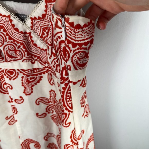 Ann Taylor Paisley Dress Red/White Spaghetti Straps Mini 100% Cotton Size 0P - Picture 5 of 8